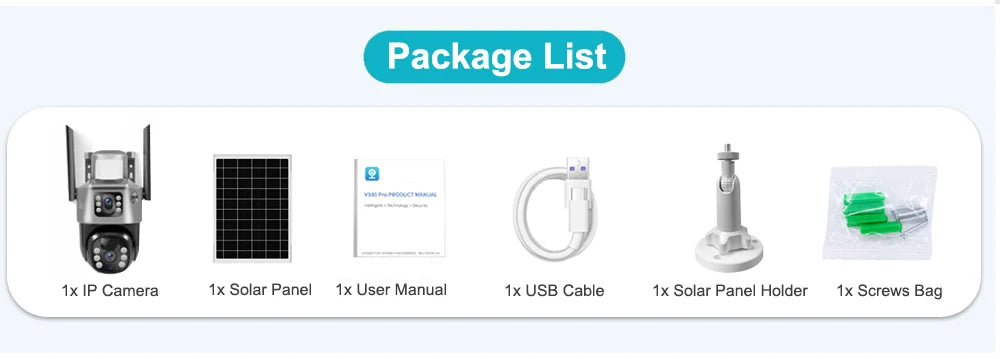 4G Sim Card Telecamera solare Doppia lente Esterna 8MP 4K Batteria a bassa potenza Telecamera IP PIR Visione notturna V380 Pro CCTV Protezione di sicurezza