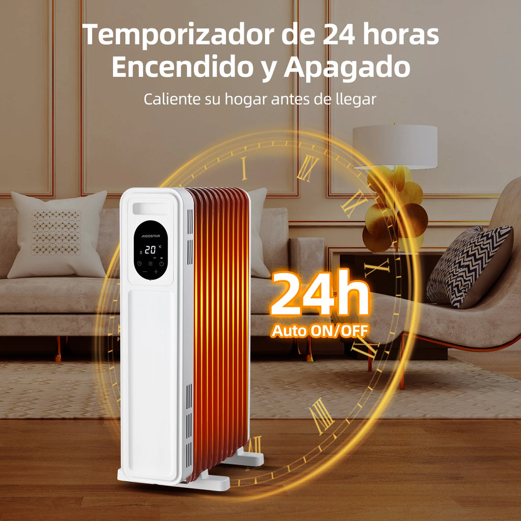 Aigostar Radiatore ad Olio 2300W, 11 Elementi Riscaldatore Elettrico Portatile, 3 Livelli di Calore con Modalità ECO, Timer 24H, Touch screen digitale, Telecomando, Hyperheat, Protezione Multipla