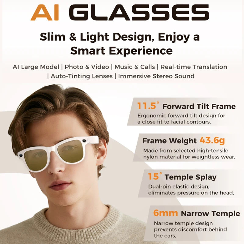 2026 New Smart Glasses with Camera Video Recording AI Photo Recognition Bluetooth Call Voice Translation Sunglasses Men Women