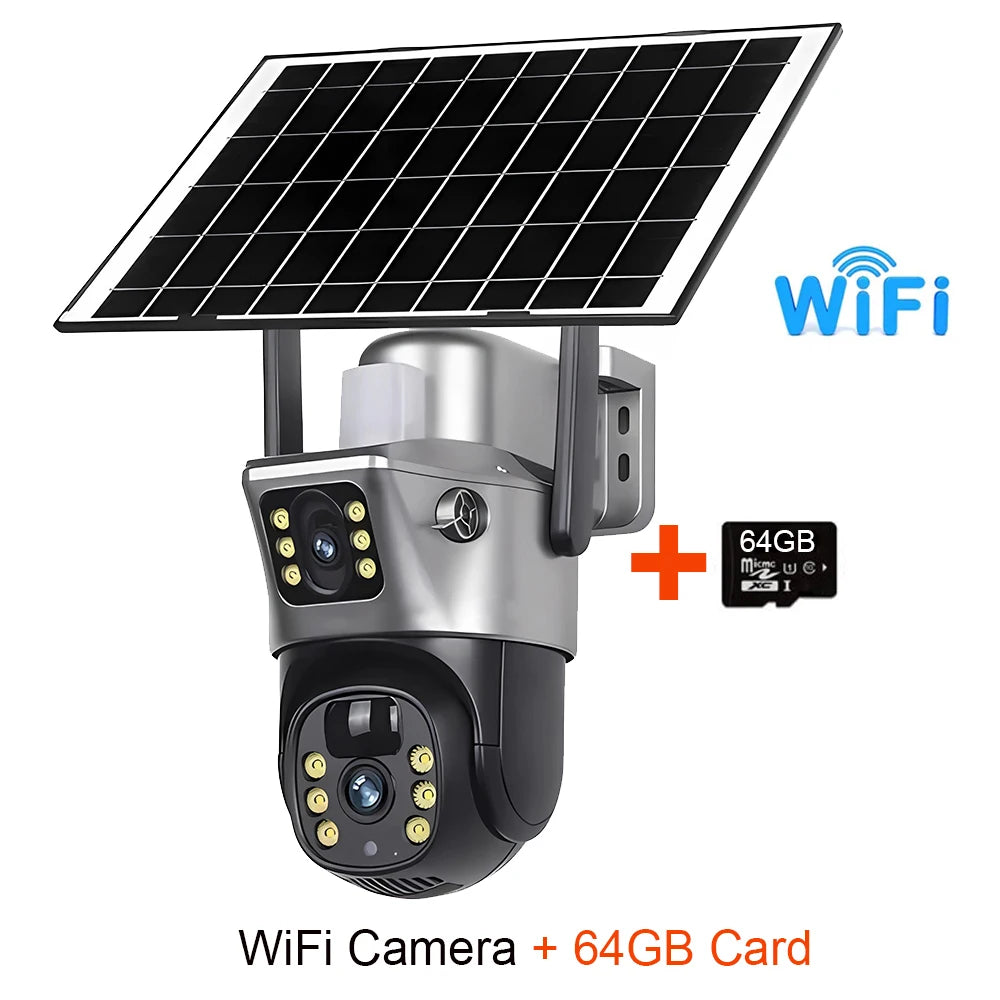 4G Sim Card Telecamera solare Doppia lente Esterna 8MP 4K Batteria a bassa potenza Telecamera IP PIR Visione notturna V380 Pro CCTV Protezione di sicurezza